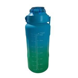 2000ml Motivational Water Bottle 64oz Blue Green Gradient Time Marker BPA Free